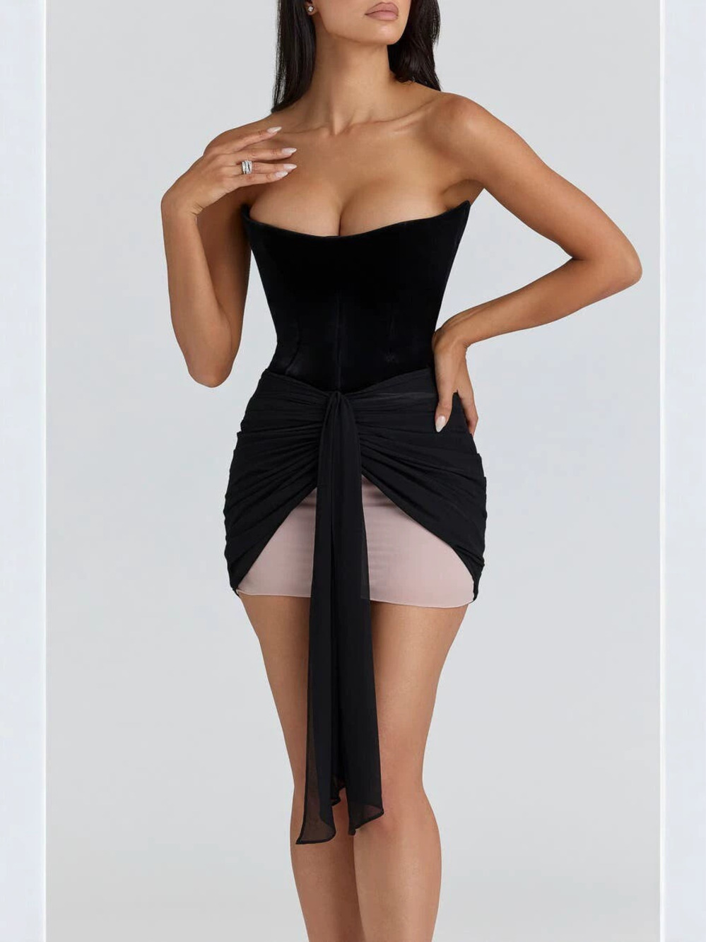 Zara Strapless Sparkly Bow Slim Fit Dress